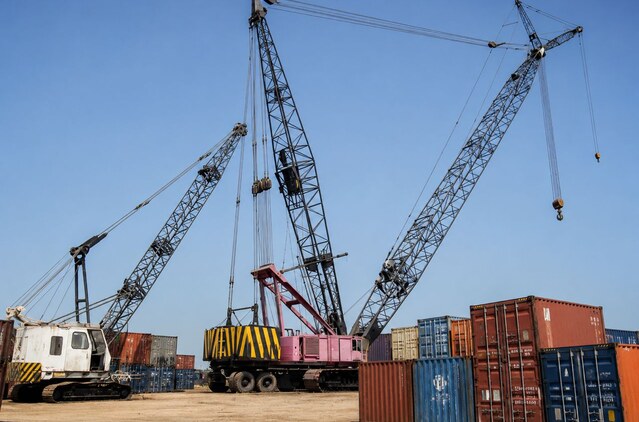 Heavy-duty crane worksite at HTSL Free Port Zone